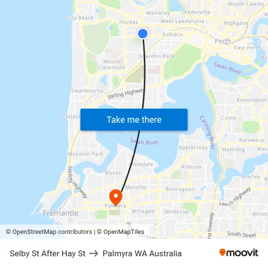 Selby St After Hay St to Palmyra WA Australia map