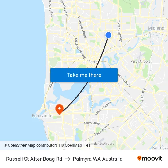 Russell St After Boag Rd to Palmyra WA Australia map