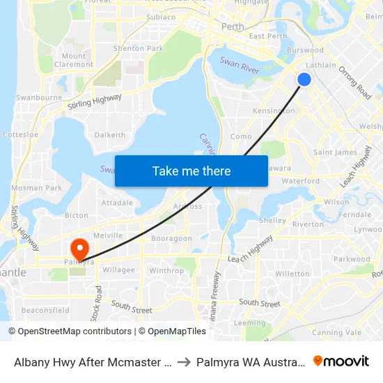 Albany Hwy After Mcmaster St to Palmyra WA Australia map
