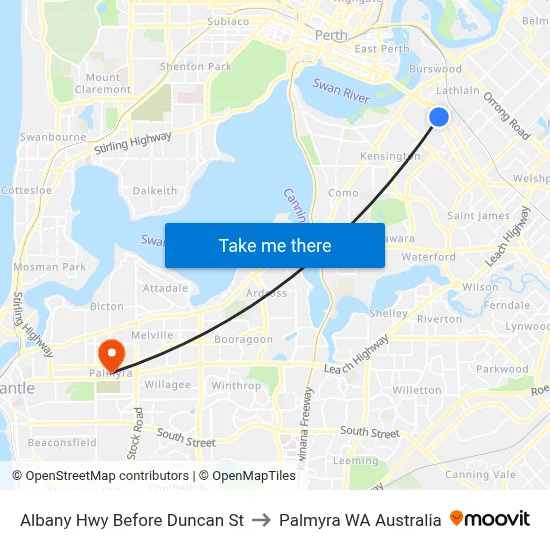Albany Hwy Before Duncan St to Palmyra WA Australia map