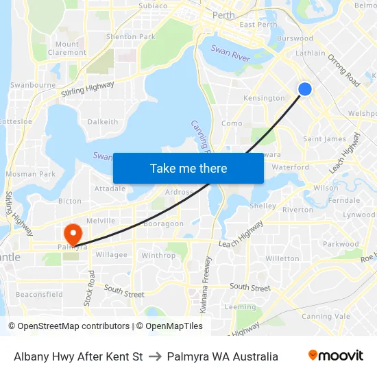 Albany Hwy After Kent St to Palmyra WA Australia map