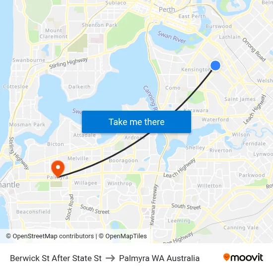 Berwick St After State St to Palmyra WA Australia map