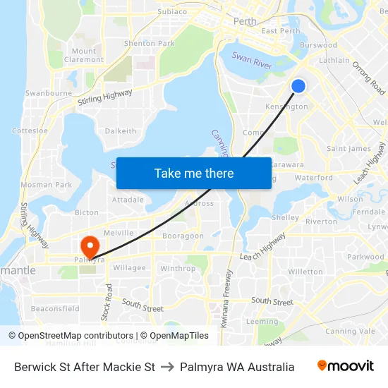 Berwick St After Mackie St to Palmyra WA Australia map