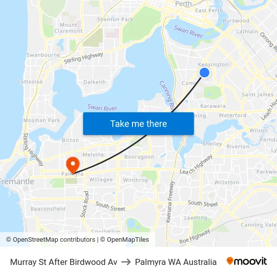 Murray St After Birdwood Av to Palmyra WA Australia map