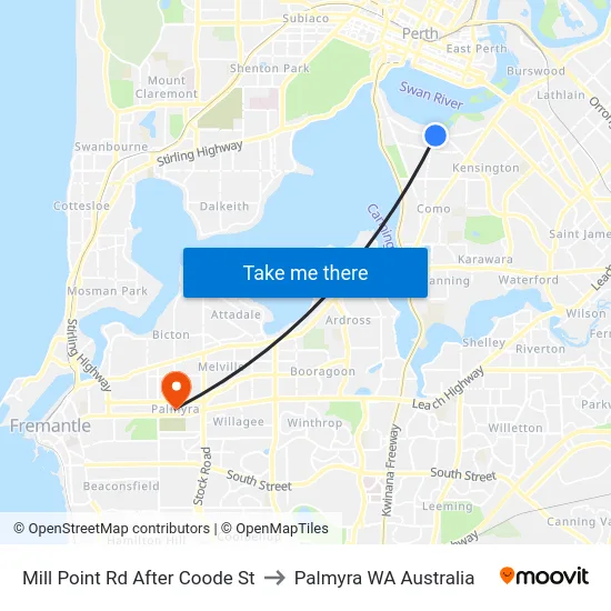 Mill Point Rd After Coode St to Palmyra WA Australia map