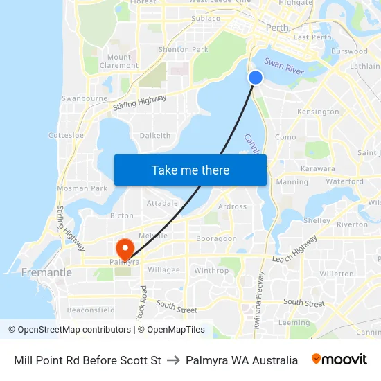 Mill Point Rd Before Scott St to Palmyra WA Australia map