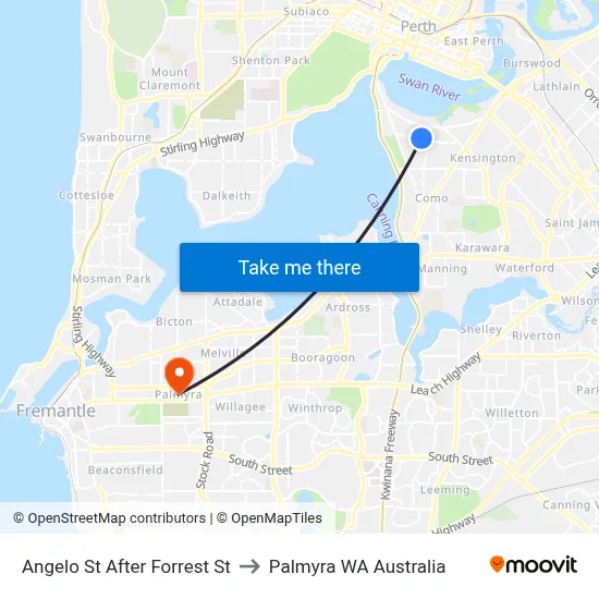 Angelo St After Forrest St to Palmyra WA Australia map