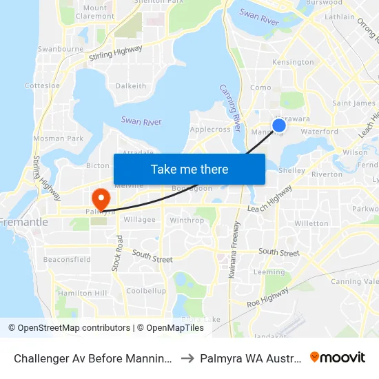 Challenger Av Before Manning Rd to Palmyra WA Australia map