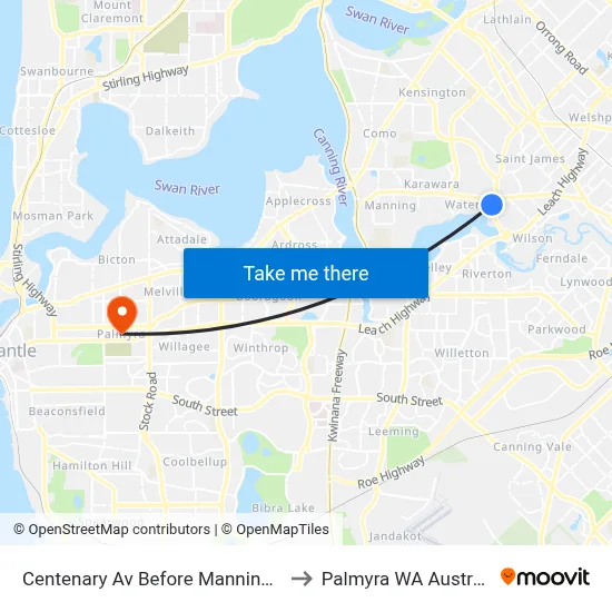 Centenary Av Before Manning Rd to Palmyra WA Australia map