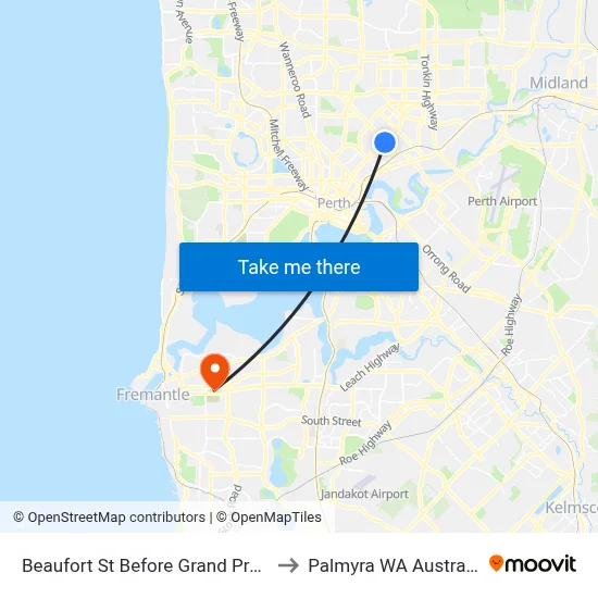 Beaufort St Before Grand Prom to Palmyra WA Australia map