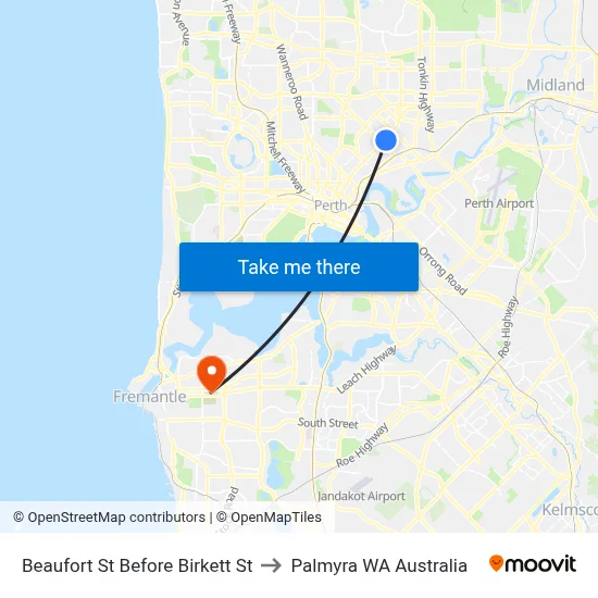 Beaufort St Before Birkett St to Palmyra WA Australia map