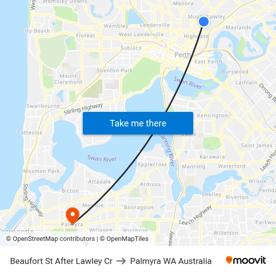Beaufort St After Lawley Cr to Palmyra WA Australia map
