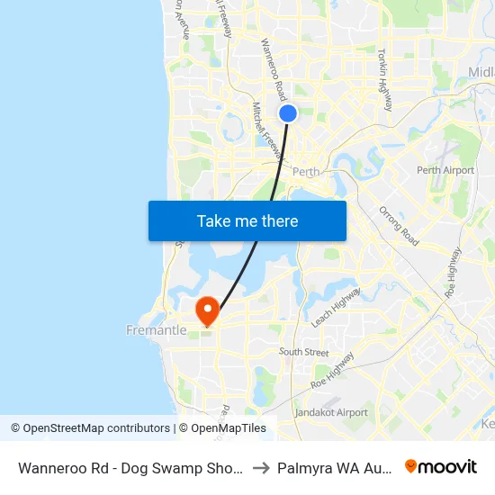 Wanneroo Rd - Dog Swamp Shopping Ctr to Palmyra WA Australia map