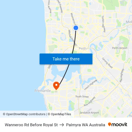 Wanneroo Rd Before Royal St to Palmyra WA Australia map