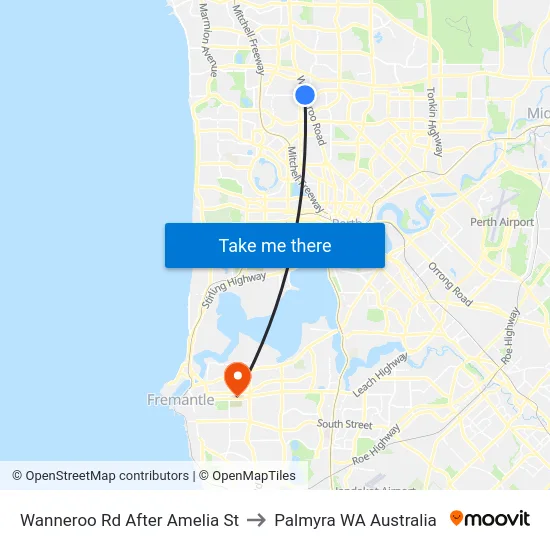 Wanneroo Rd After Amelia St to Palmyra WA Australia map