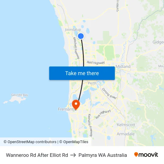 Wanneroo Rd After Elliot Rd to Palmyra WA Australia map