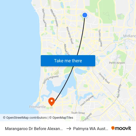 Marangaroo Dr Before Alexander Dr to Palmyra WA Australia map