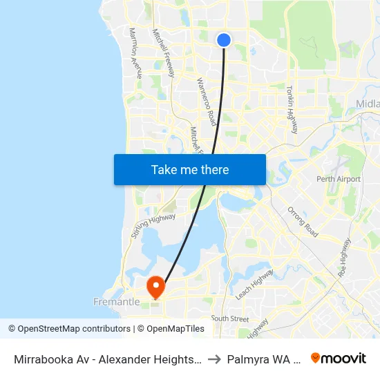 Mirrabooka Av - Alexander Heights Shop Ctr Stand 2 to Palmyra WA Australia map