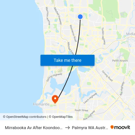 Mirrabooka Av After Koondoola Av to Palmyra WA Australia map