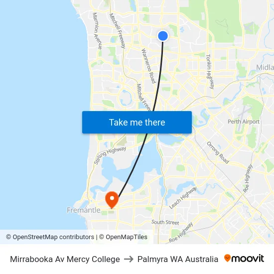 Mirrabooka Av Mercy College to Palmyra WA Australia map