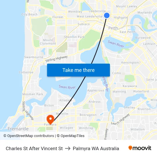 Charles St After Vincent St to Palmyra WA Australia map