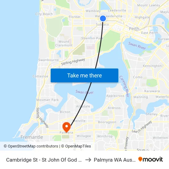 Cambridge St - St John Of God Hospital to Palmyra WA Australia map