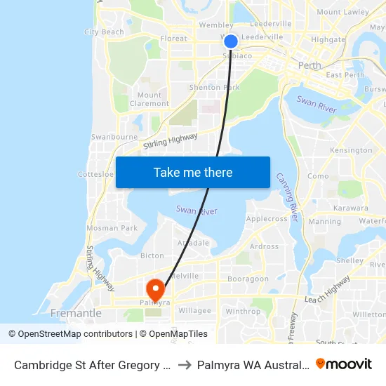 Cambridge St After Gregory St to Palmyra WA Australia map