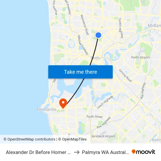 Alexander Dr Before Homer St to Palmyra WA Australia map