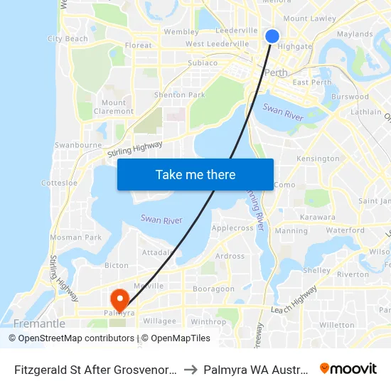 Fitzgerald St After Grosvenor Rd to Palmyra WA Australia map