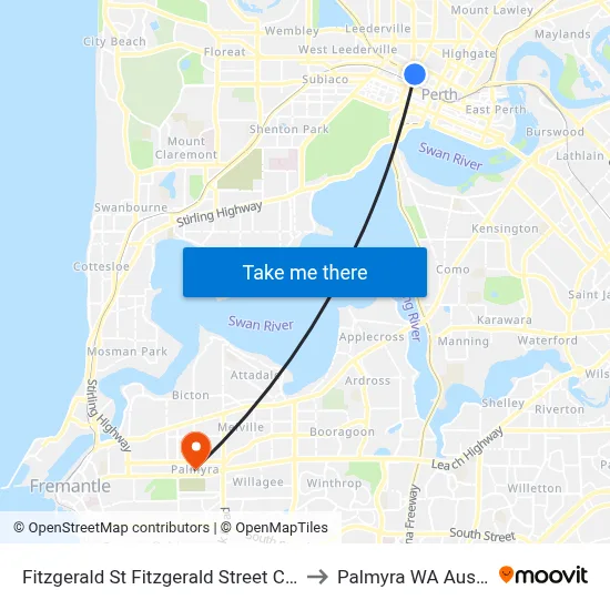 Fitzgerald St Fitzgerald Street Cat Id 13 to Palmyra WA Australia map