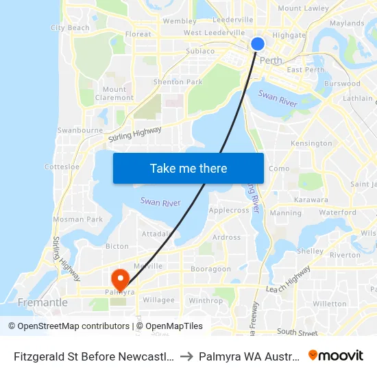 Fitzgerald St Before Newcastle St to Palmyra WA Australia map