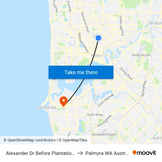 Alexander Dr Before Plantation St to Palmyra WA Australia map