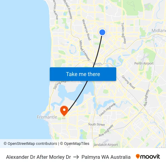 Alexander Dr After Morley Dr to Palmyra WA Australia map