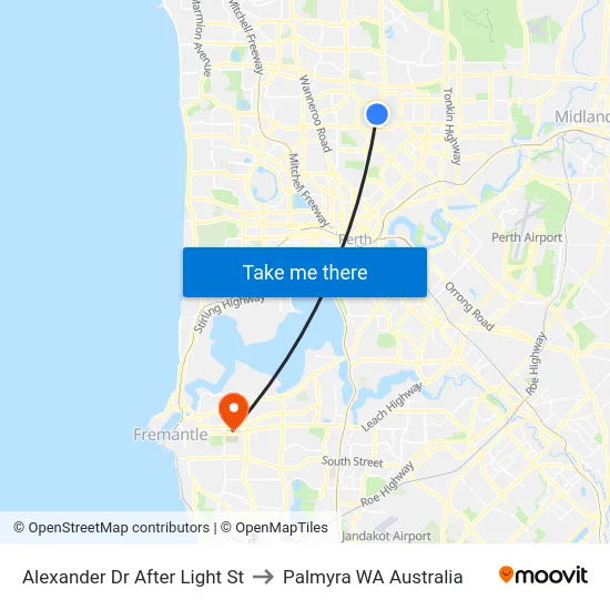 Alexander Dr After Light St to Palmyra WA Australia map