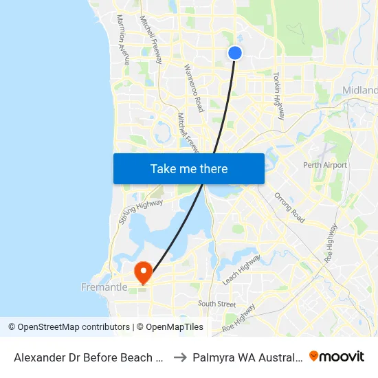 Alexander Dr Before Beach Rd to Palmyra WA Australia map