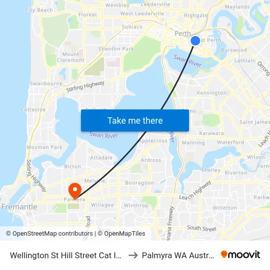Wellington St Hill Street Cat Id 70 to Palmyra WA Australia map