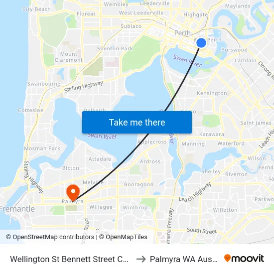 Wellington St Bennett Street Cat Id 53 to Palmyra WA Australia map