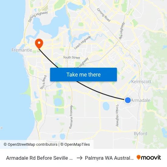 Armadale Rd Before Seville Dr to Palmyra WA Australia map