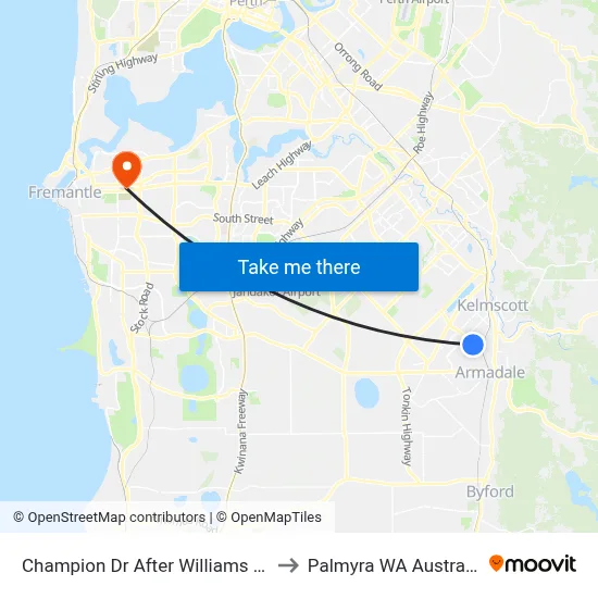 Champion Dr After Williams Rd to Palmyra WA Australia map