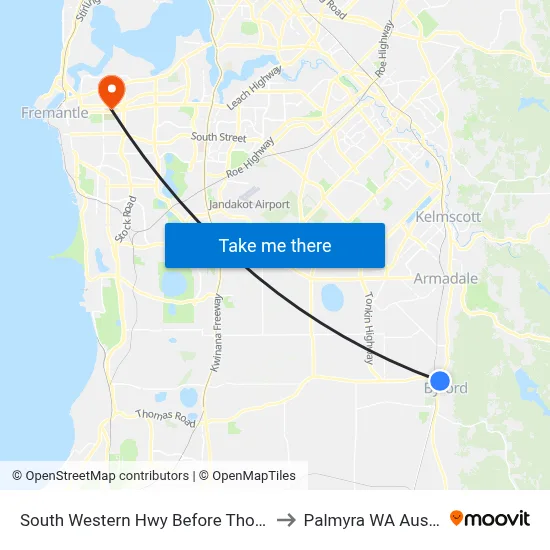 South Western Hwy Before Thomas Rd to Palmyra WA Australia map