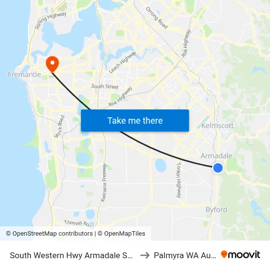 South Western Hwy Armadale Snr High Sch to Palmyra WA Australia map