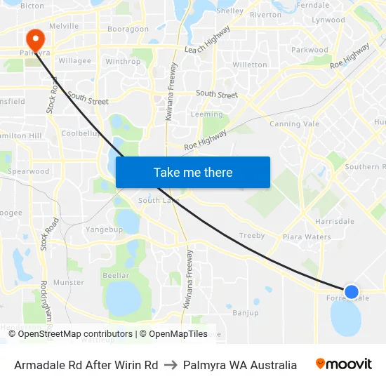 Armadale Rd After Wirin Rd to Palmyra WA Australia map