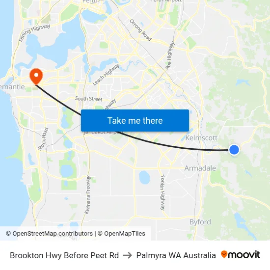 Brookton Hwy Before Peet Rd to Palmyra WA Australia map