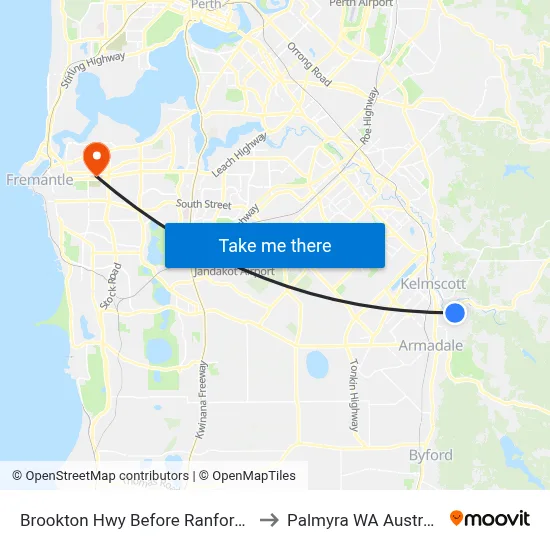 Brookton Hwy Before Ranford St to Palmyra WA Australia map