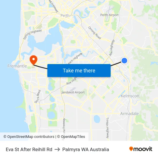 Eva St After Reihill Rd to Palmyra WA Australia map