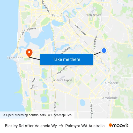 Bickley Rd After Valencia Wy to Palmyra WA Australia map