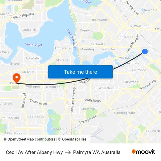 Cecil Av After Albany Hwy to Palmyra WA Australia map