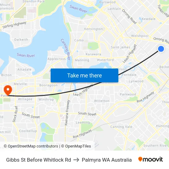 Gibbs St Before Whitlock Rd to Palmyra WA Australia map
