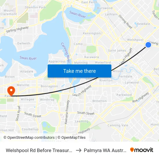 Welshpool Rd Before Treasure Rd to Palmyra WA Australia map