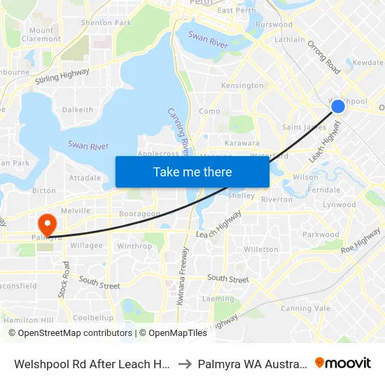 Welshpool Rd After Leach Hwy to Palmyra WA Australia map